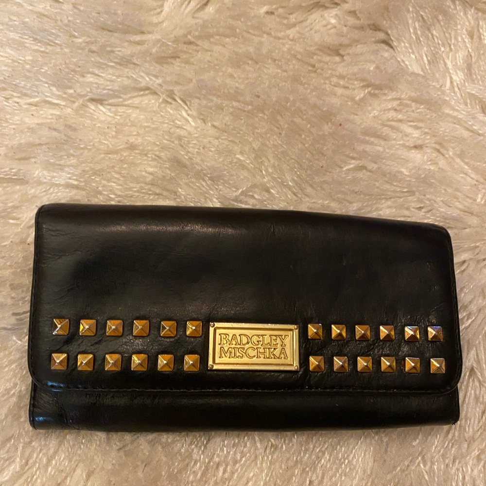 Badgley Mischka Black Wallet with Gold Studs